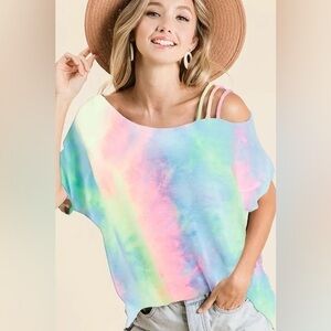 BiBi Tie Dye French Terry Strapped One Shoulder Top
